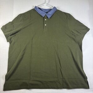 KingSize Mens 4XL Big Olive Green Polo Shirt Blue Contrast Collar Short Sleeve